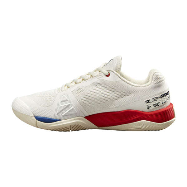 Wilson Rush Pro 4.0 Snow White / Wilson Red / Deja Vu Blue Tennis Shoe Women