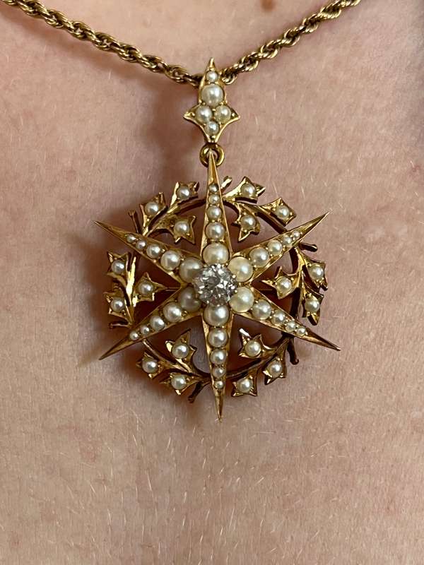 Antique Victorian Diamond and Pearl Star Pendant