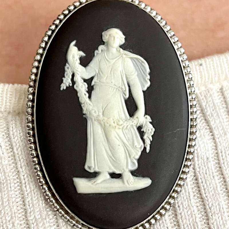 Vintage 1958 Black Wedgwood Cameo