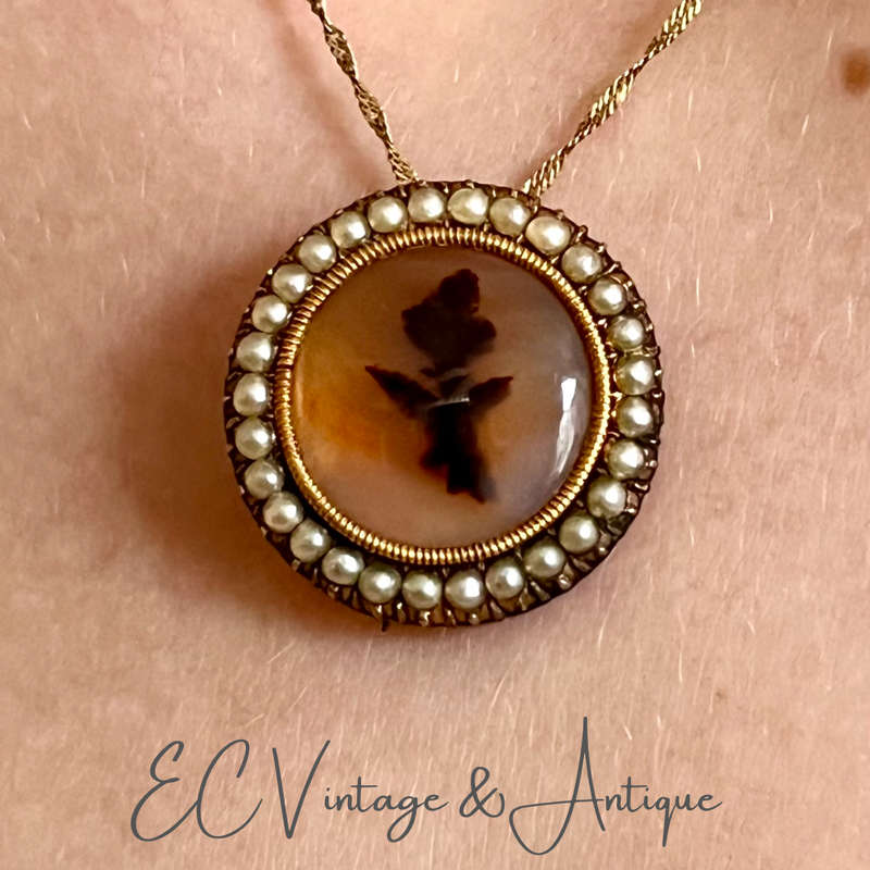 Antique Georgian Gold and Moss Agate Brooch/Pendant