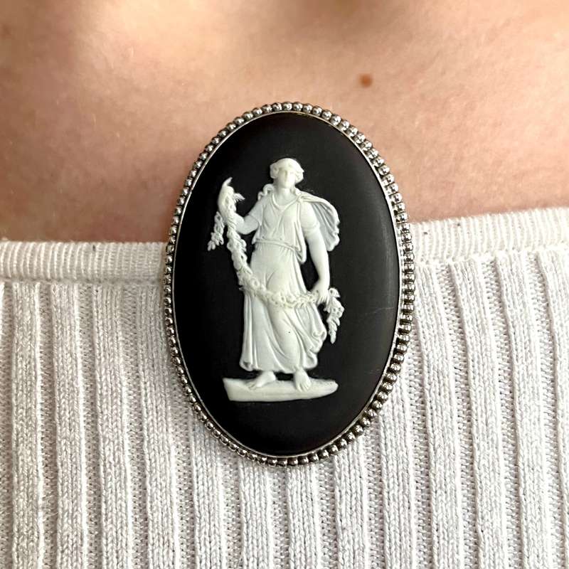 Vintage 1958 Black Wedgwood Cameo