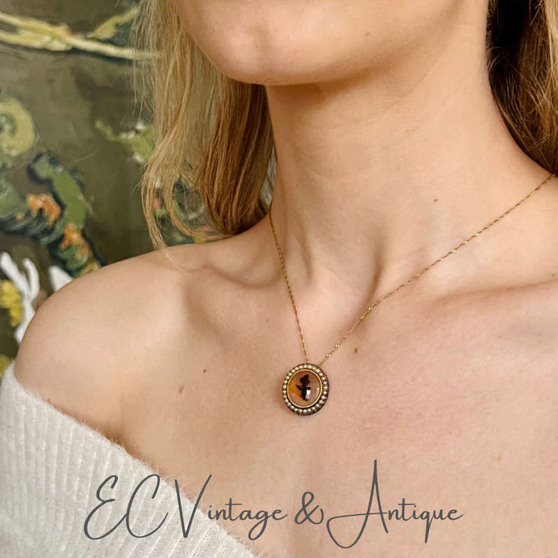 Antique Georgian Gold and Moss Agate Brooch/Pendant
