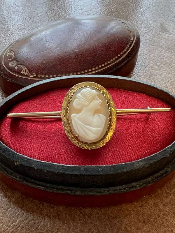 Edwardian Era Gold and Cameo Pin Brooch