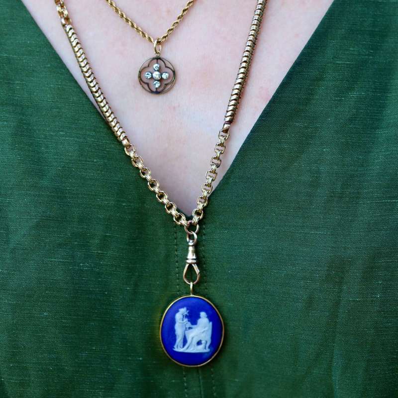 Antique Blue Wedgwood Cameo in 18ct Gold Pendant