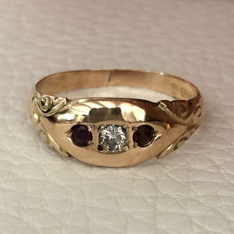 Antique Rose Gold Edwardian Garnet and Diamond Ring