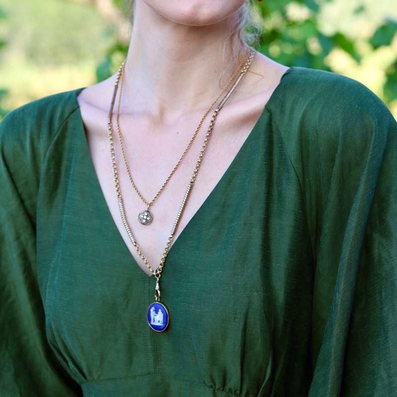 Antique Blue Wedgwood Cameo in 18ct Gold Pendant
