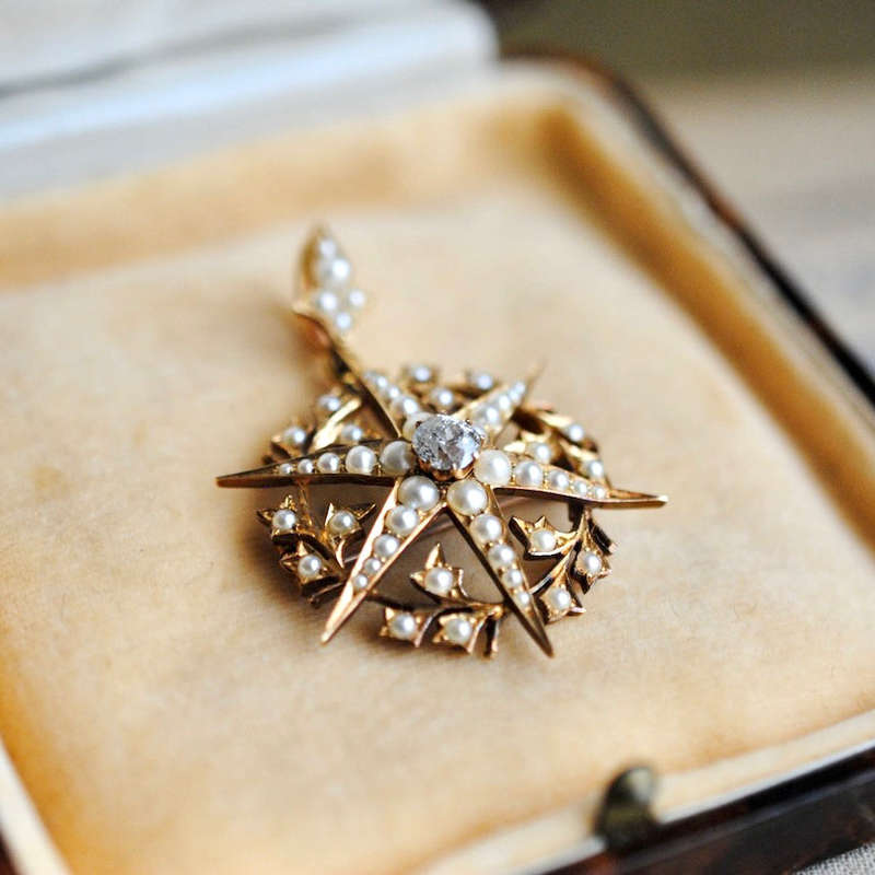 Antique Victorian Diamond and Pearl Star Pendant