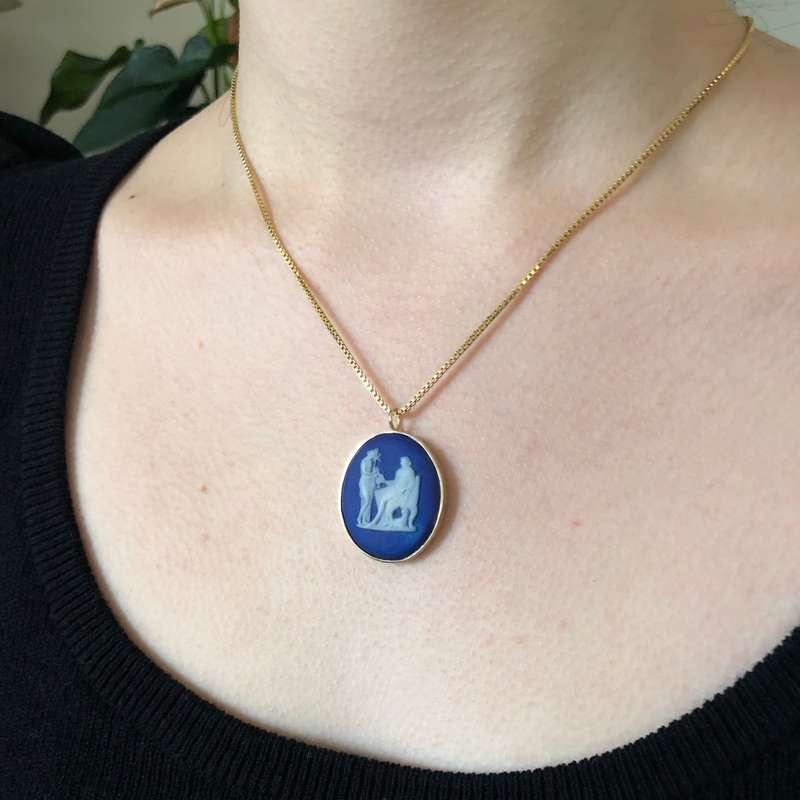 Antique Blue Wedgwood Cameo in 18ct Gold Pendant