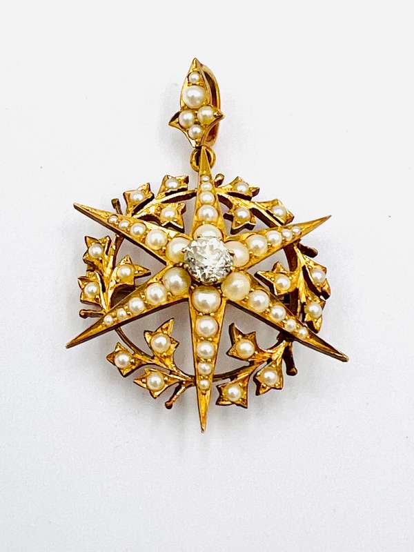 Antique Victorian Diamond and Pearl Star Pendant