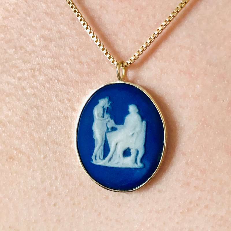 Antique Blue Wedgwood Cameo in 18ct Gold Pendant