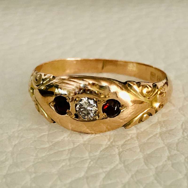 Antique Rose Gold Edwardian Garnet and Diamond Ring