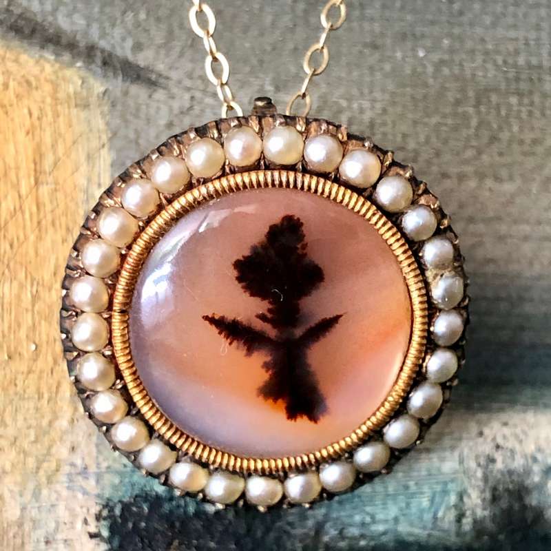 Antique Georgian Gold and Moss Agate Brooch/Pendant