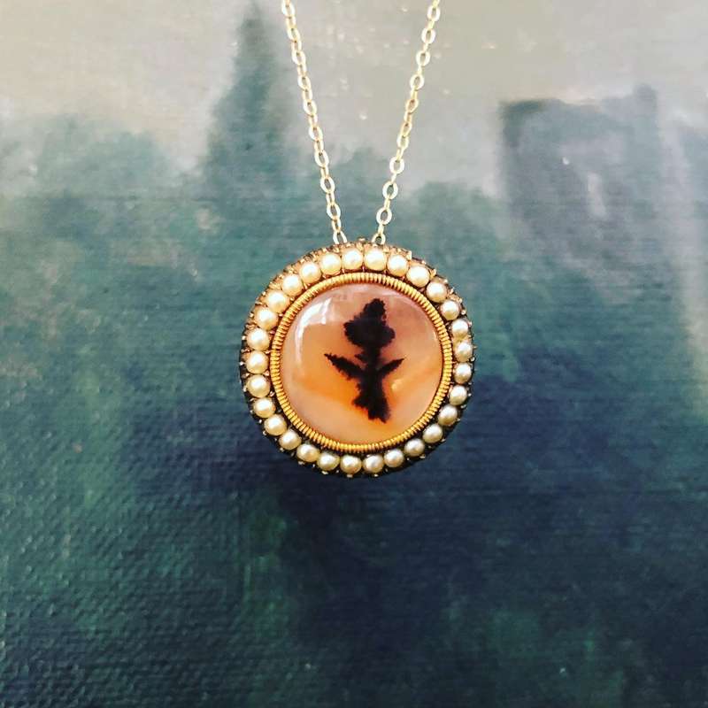 Antique Georgian Gold and Moss Agate Brooch/Pendant