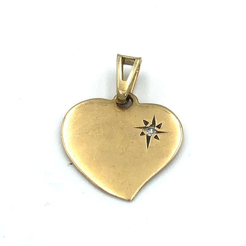 Vintage Gold Heart Pendant with Diamond