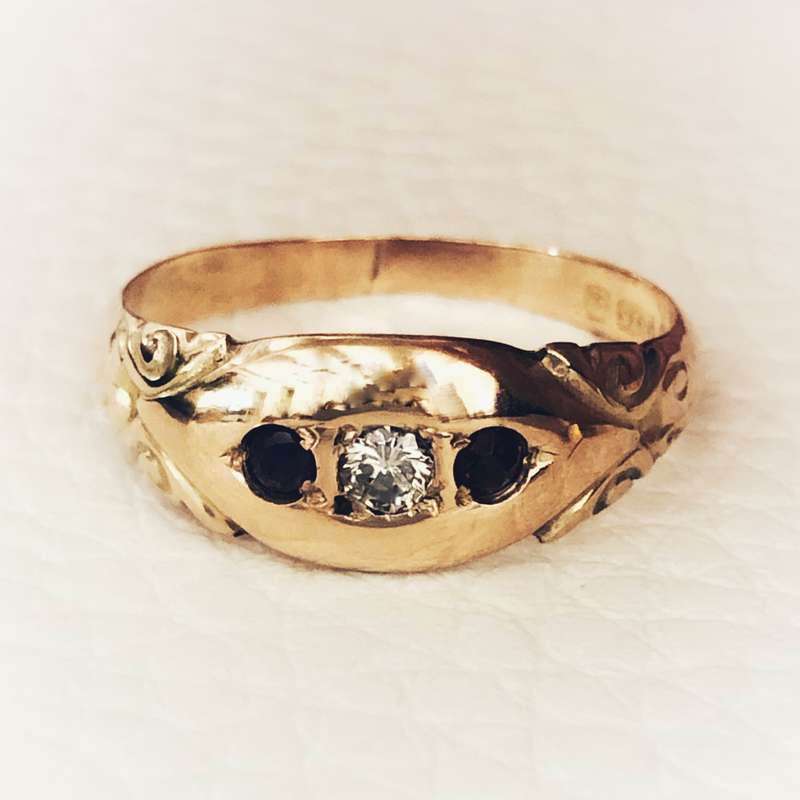 Antique Rose Gold Edwardian Garnet and Diamond Ring