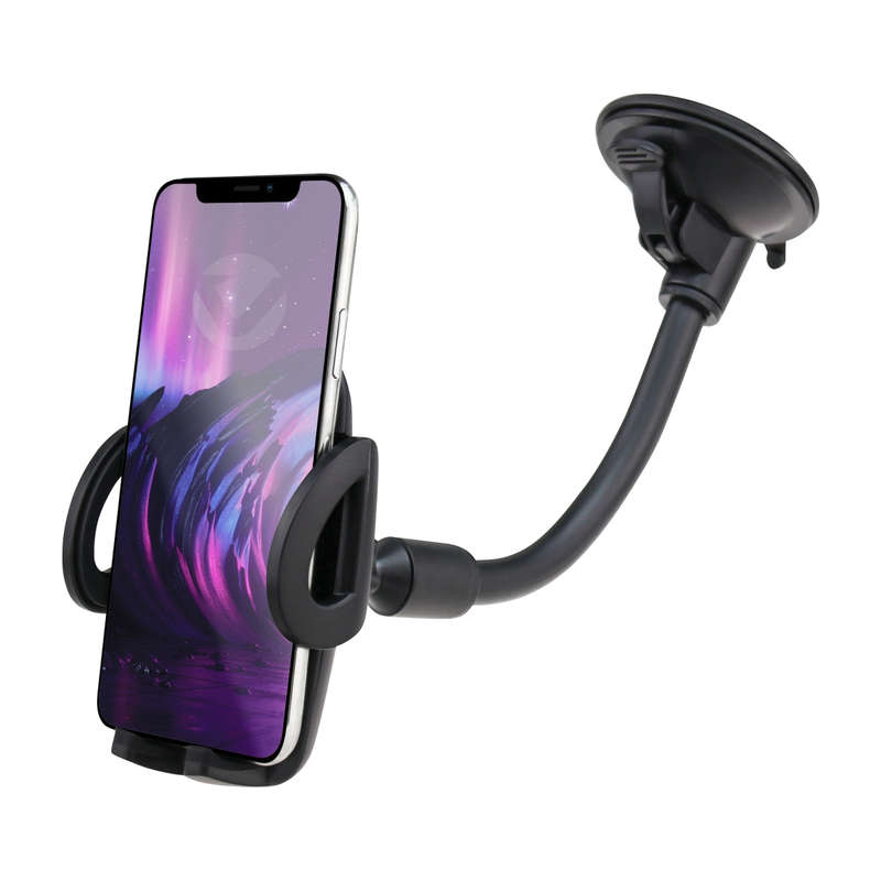 Volkano Flex series car phone holder with suction cup and flexible arm - black