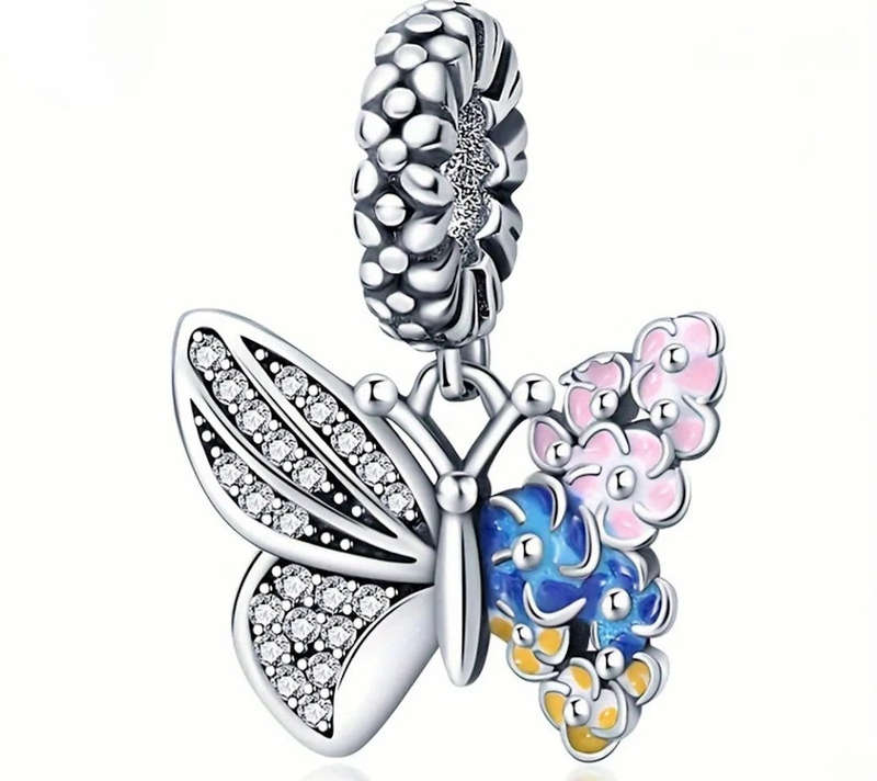 Colourful Flower Butterfly Wing Charm - Compatible with Pandora Bracelets