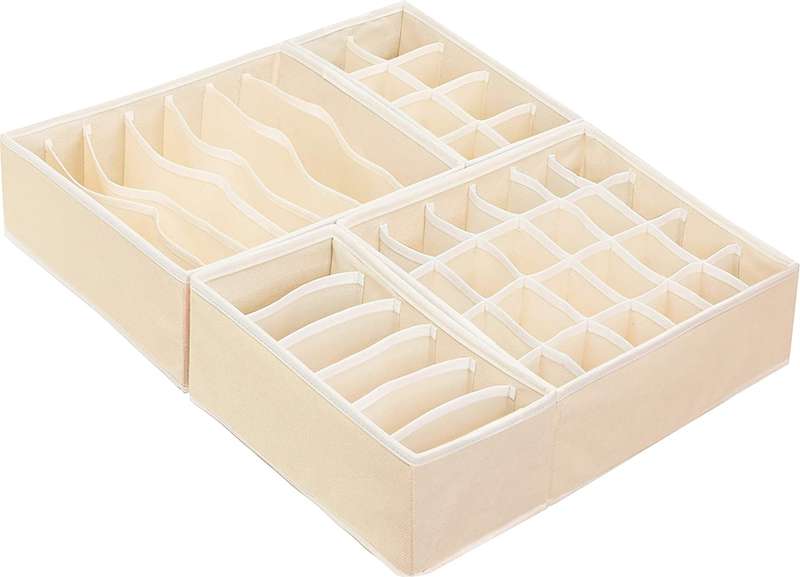 4 Pieces Collapsible Storage Drawer Organizer - Beige