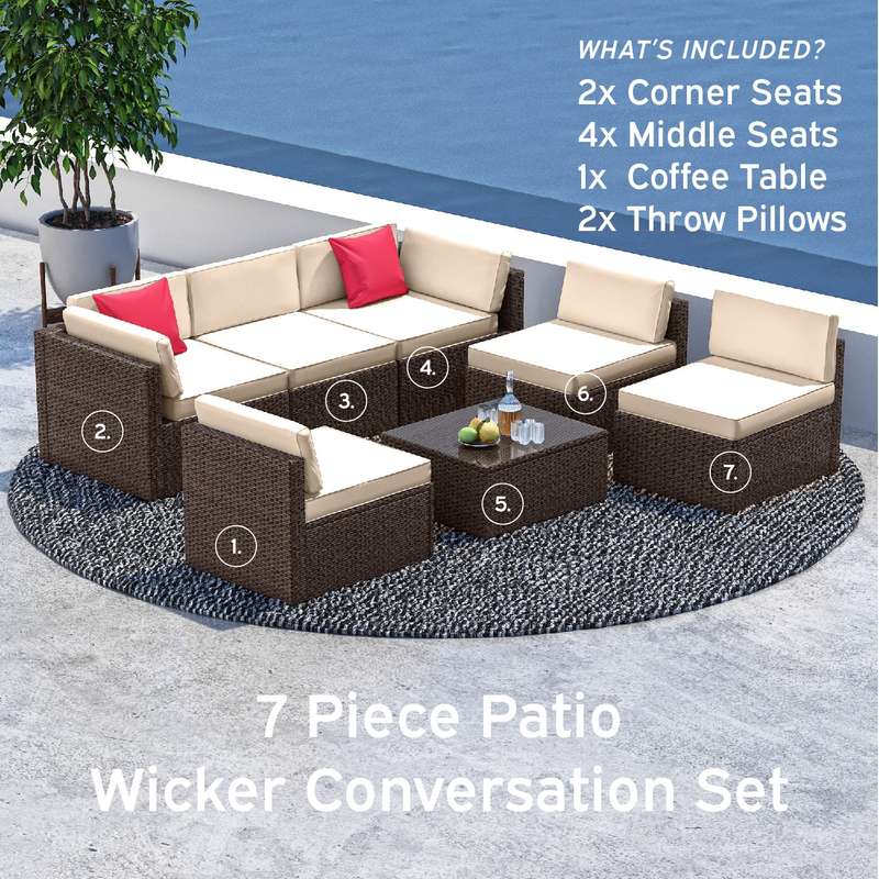 Shayd - 7PC Bali Outdoor Rattan 6-Seater Patio Set
