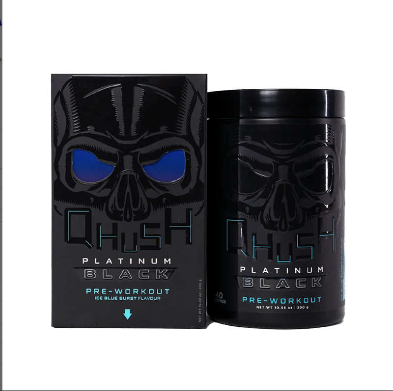 USN Qhush Platinum Black Pre-Workout, Ice Blue Burst