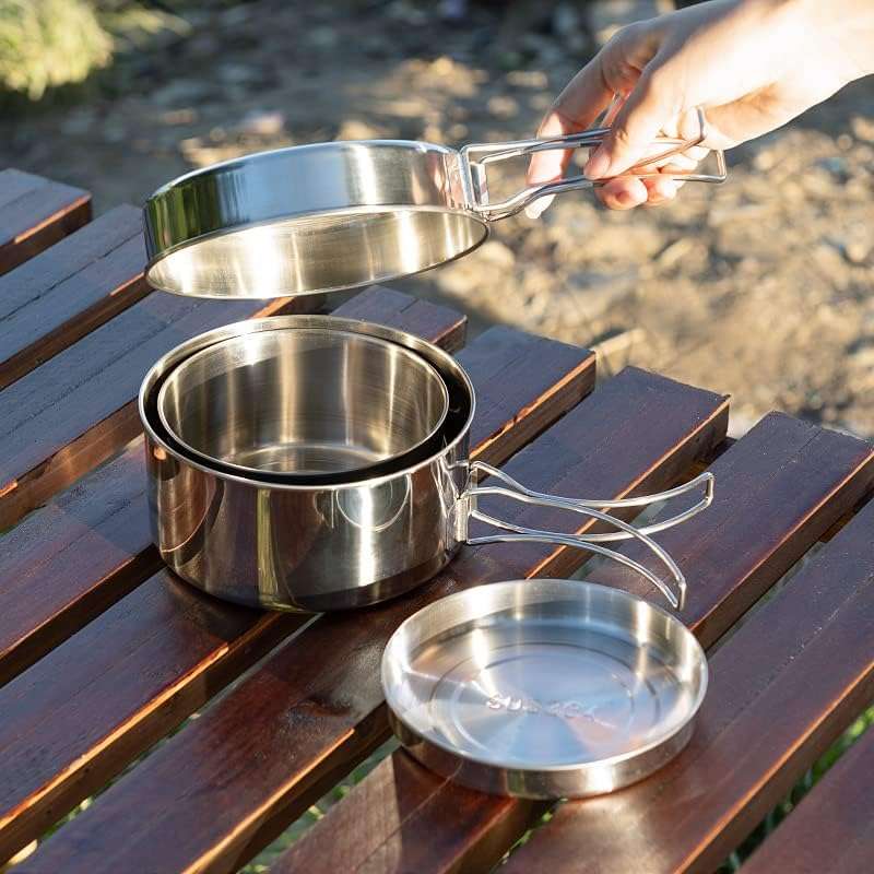 4 Piece Stackable Stainless Steel Camping Pots & Pans Set FX-9115-3