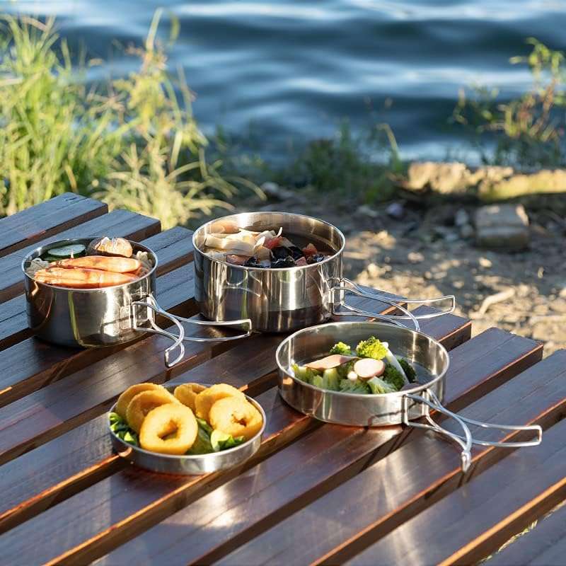 4 Piece Stackable Stainless Steel Camping Pots & Pans Set FX-9115-3