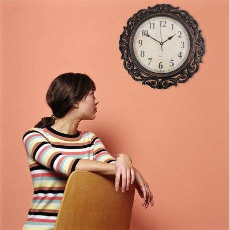 Vintage Ornate Border 50cm Quartz Wall Clock - Rustic Black Bronze Styling