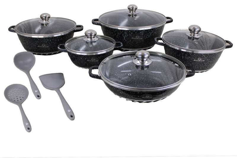 10 Pieces Bosch Die Cast Aluminium Granite Non Stick Cookware Set & 3 Utensils