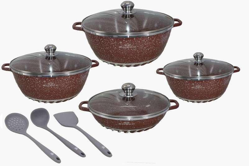 10 Pieces Bosch Die Cast Aluminium Granite Non Stick Cookware Set & 3 Utensils