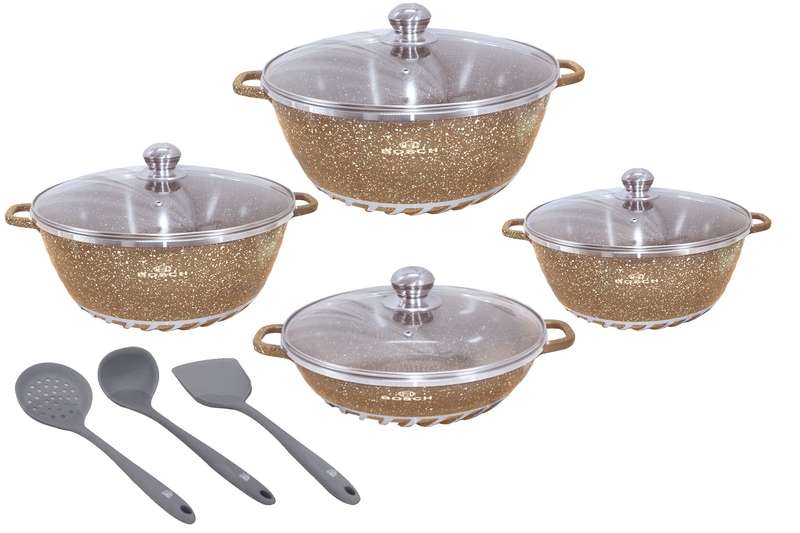10 Pieces Bosch Die Cast Aluminium Granite Non Stick Cookware Set & 3 Utensils