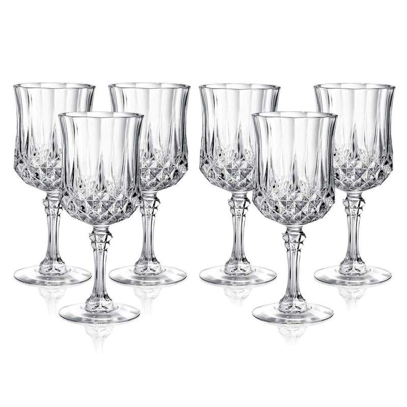 6 Piece Clear White Goblet Wine Glass Set