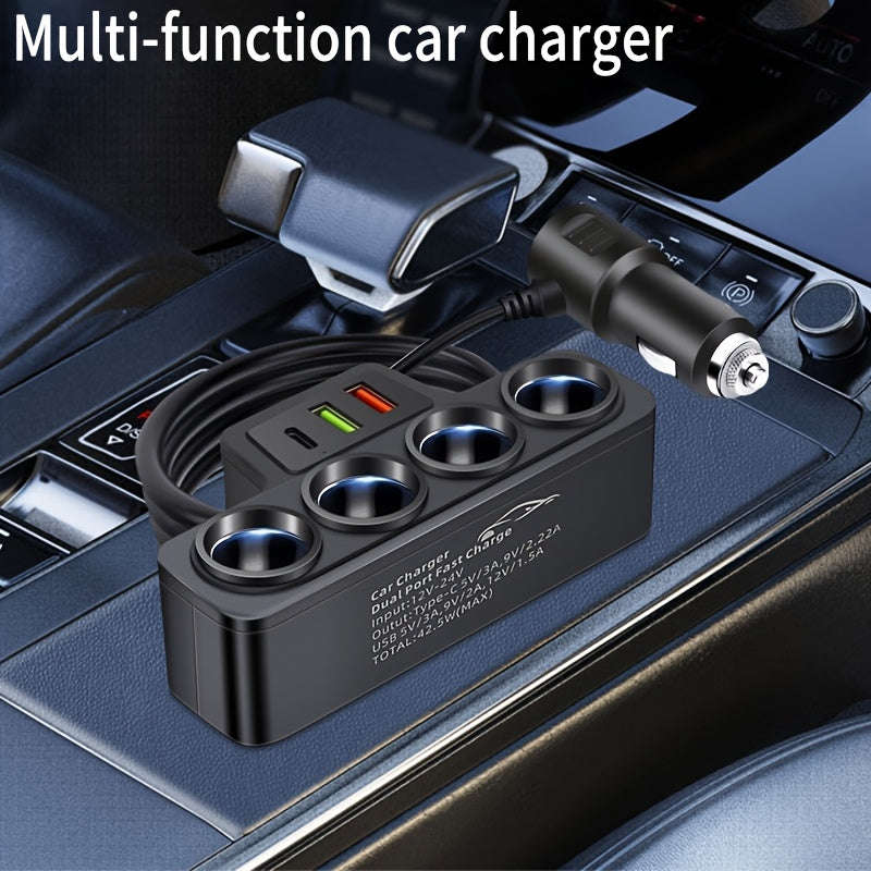 Car Charger with 4 Charging Ports and 3 Additional Ports Suitable for Most Models 12 24V