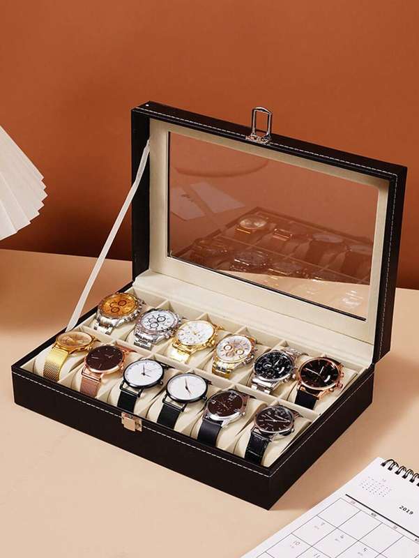 1pc Black Leather Watch Box