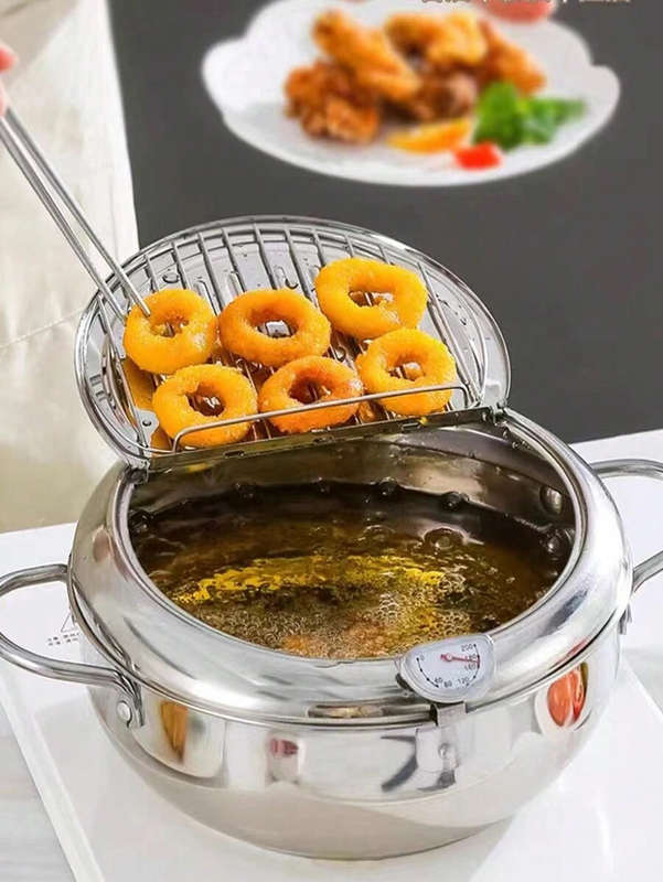 Deep Fryer with Oil Cold Zone Technology 3400 ml Stainless Steel Japanese Tempura Frying Pot with Th