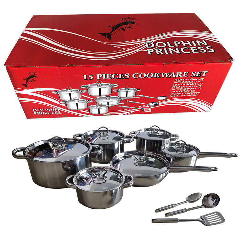 stainless steel cooking pot cookware set 15 Pieces Kitchen Ware Pots And Pans Set With Steel lid and