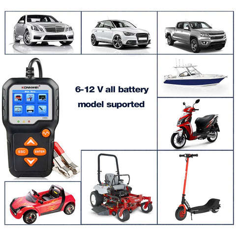 KONNWEI KW650 Car Motorcycle BatteryTester 12V 6V Battery System Analyzer 2000CCA Charging Cranking