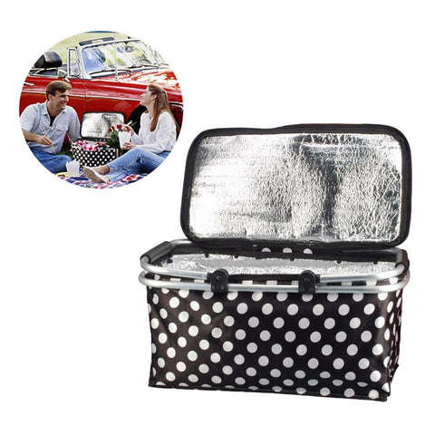 30L Foldable Camping Picnic Basket Insulated Bag Portable Basket With Aluminum Handle
