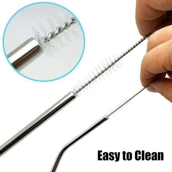 Set of 4 Stainless Steel Straws  Brush 2 Straight Straws 2 Bent Straws 1 Brush