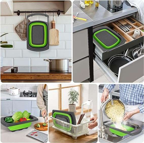 Silicone Collapsible Strainer with Extendable Handle Over Sink Drain Basket for Pasta, Vegetables, F