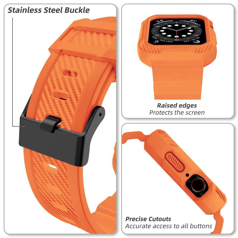 Compatible with Apple Watch Band 45mm 44mm 42mm with Case, Shockproof Rugged Band Strap for iWatch S