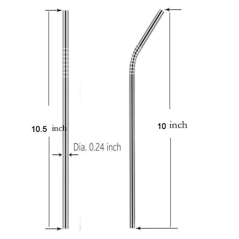 Set of 4 Stainless Steel Straws  Brush 2 Straight Straws 2 Bent Straws 1 Brush