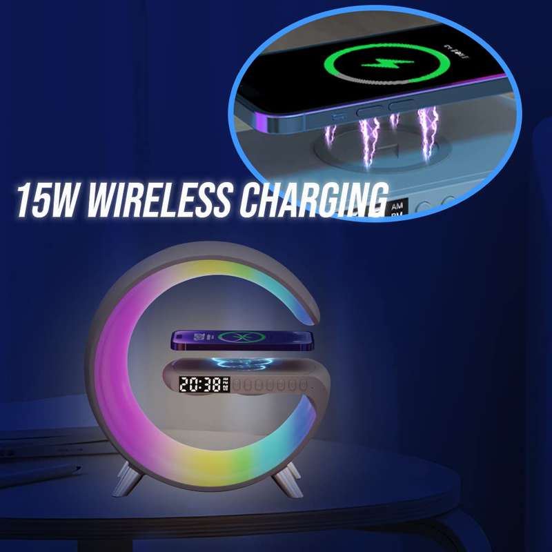 Multifunctional Wireless Charger Alarm Clock Speaker, 2023 Wireless Charger Atmosphere Lamp, Intelli