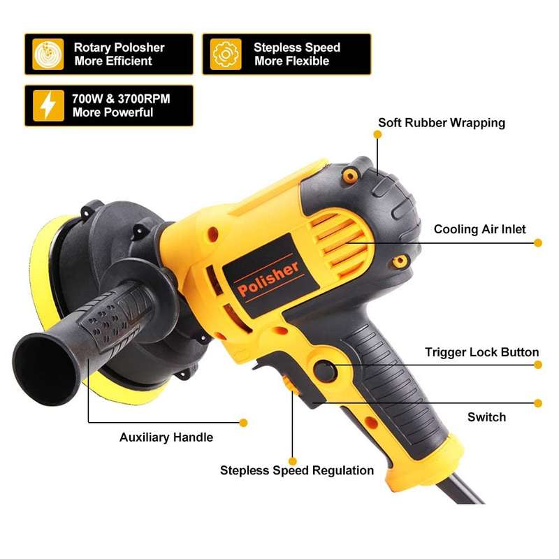 PXIN 5`` Rotary Car Polisher Buffer Waxing Machine Variable Speed Polish Towel Pad Kit