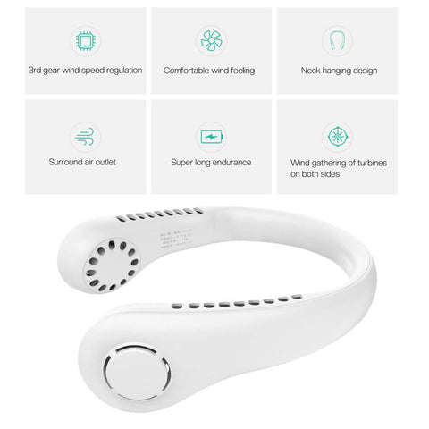 Portable USB Rechargeable Neckband Lazy Neck Hanging Dual Cooling Mini Fan