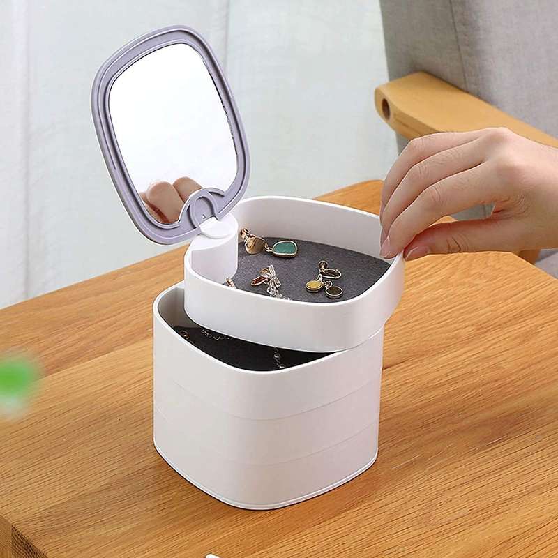 4-Layer Rotatable Jewelry Accessory Storage Tray with Lid for Rings Bracelets