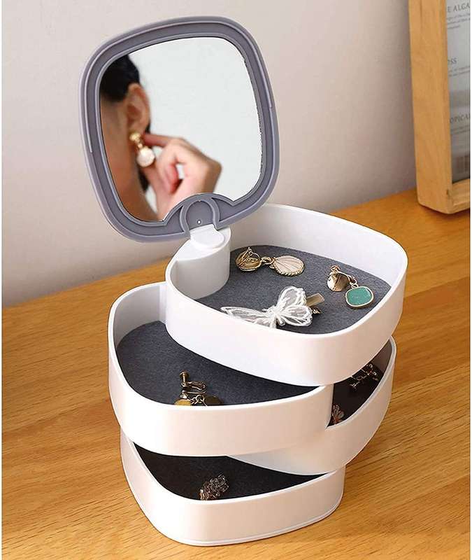 4-Layer Rotatable Jewelry Accessory Storage Tray with Lid for Rings Bracelets