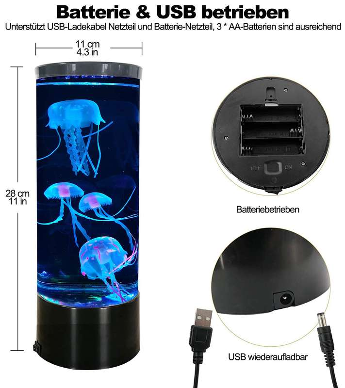 Jellyfish Lava Lamp Multicolour Changing Aquarium Night Light with 5 Luminous Jellyfish Electric Tan