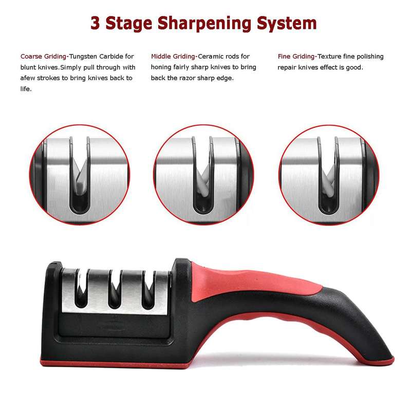 ResArea Knife and Scissor Sharpeners 3 Stage Knife Sharpener 3-in-1 Knife and Scissors Sharpener wit