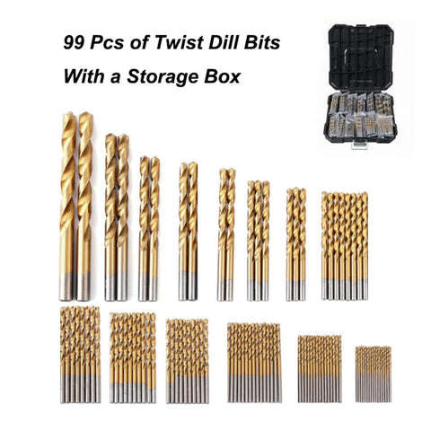 99 Piece Hss Titanium Coated High Speed Steel Drill Bit Set Power Tool Accessories Comes With Box