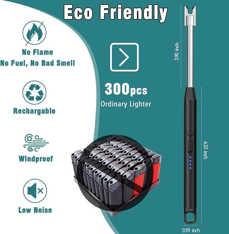 Rechargeable Electric Gas Lighter Kitchen Lighter Chargeable USB Arc Long Lighter for Candle Flexibl